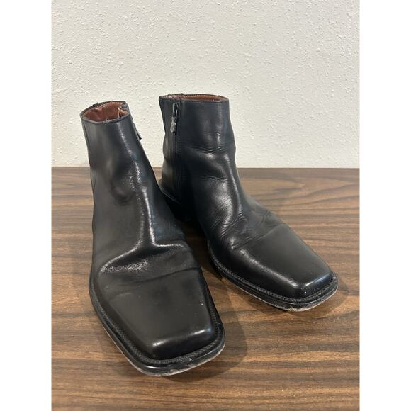 Donald J. Pliner Pryce Boots Mens Size 8 M Black Leather Side Zip Square Toe - Picture 1 of 13